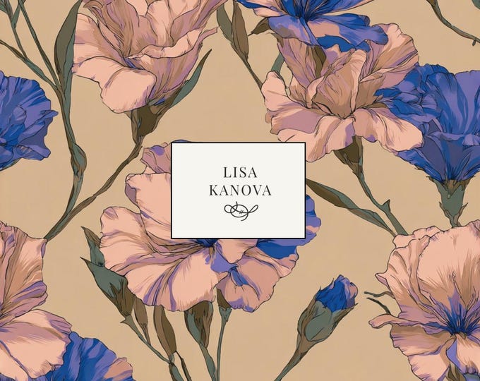 Mid Morning in the Guest House | Bold Floral Seamless Repeat Pattern | Lisa Kanova Surface Designin Warm Sand, Cobalt Blue and Blush