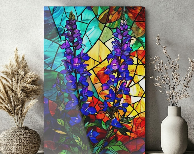Purple Lupine Stained Glass Floral Acrylic Print | Wall Art