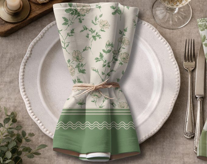 Designer Set of 4 - 100% Cotton Twill 22" x 22" Modern Heirloom Napkins in Morning Garden