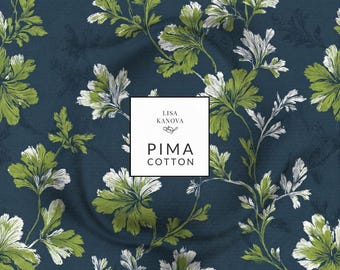 100% Pima Cotton for Sewing, Apparel & Home Décor in Navy Garden Hour from The Heritage Toile Collection