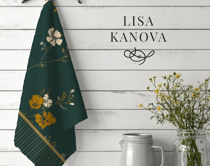 100% Cotton Tea Towel in Brass after Dusk from The Heritage Toile Collection