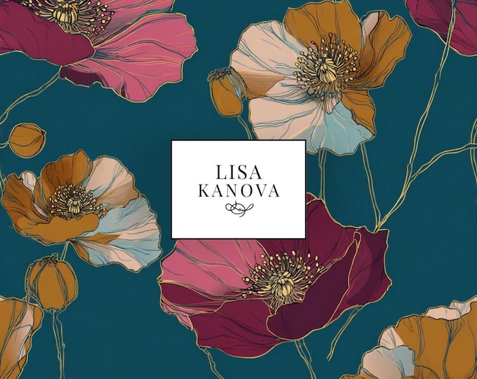 Exclusive License | Teal and Purple Floral Seamless Repeat Pattern | Lisa Kanova Surface Design