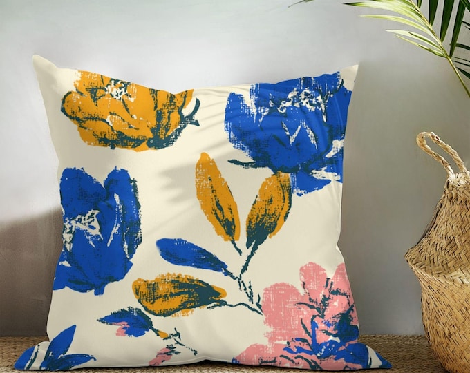 Reversible Designer Throw Pillow Cover | Square or Lumbar | Florals and Stripes | by Lisa Kanova in Afternoon in Old Marseilles