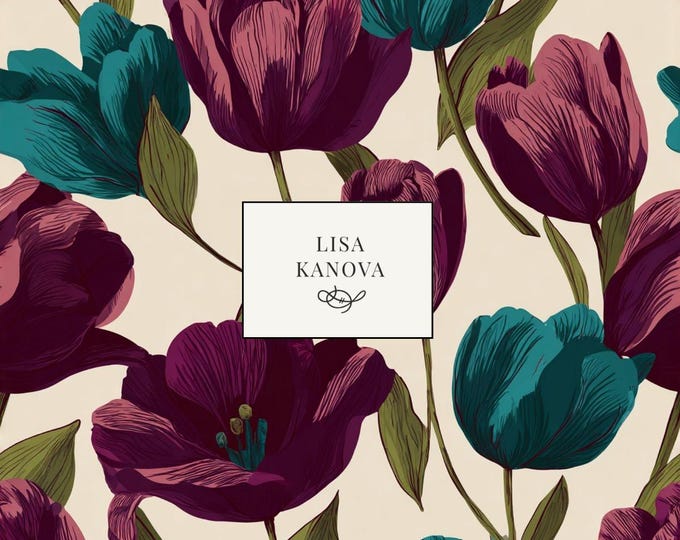 Noon in the Walled Garden | Deep Teal and Plum Floral Seamless Repeat Pattern | Lisa Kanova Surface Design