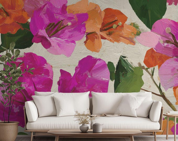 Cappuccino at the Villa | Wall Mural Digital Download, Large Floral Print File, Bold Home Decor, Interior Design, Maximalist Wall