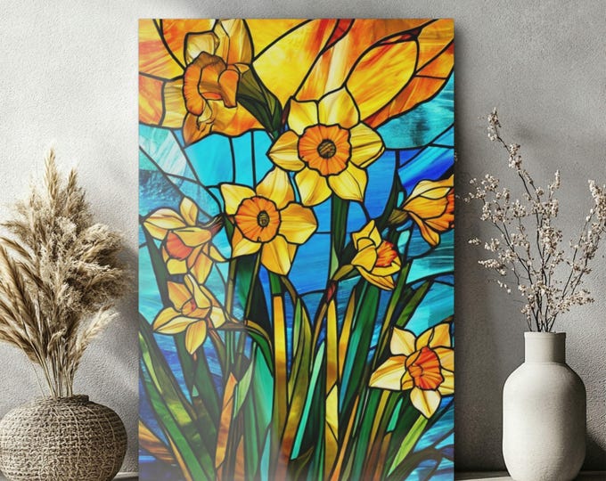 Stained Glass Daffodils Acrylic Print | French Cleat Wall Art
