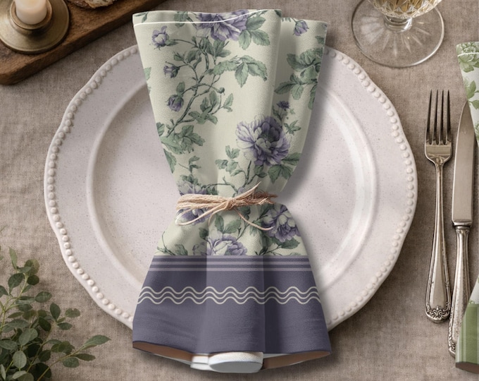 Designer Set of 4 - 100% Cotton Twill 22" x 22" Modern Heirloom Napkins in Afternoon Garden