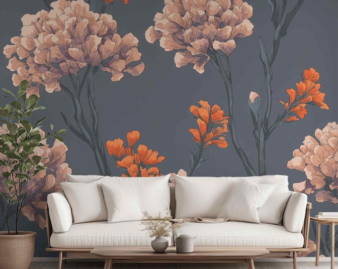 Just Before Nightfall | Wall Mural Digital Download, Large Floral Print File, Bold Home Decor, Interior Design, Maximalist Wall