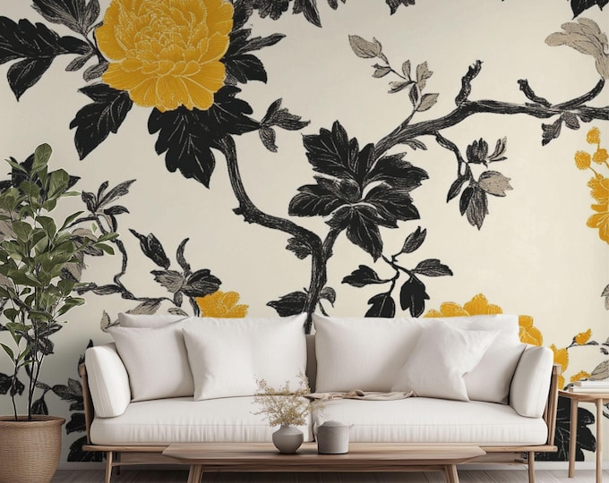 Lanterns at the Summer Estate | Wall Mural Digital Download, Large Floral Print File, Bold Home Decor, Interior Design, Maximalist Wall