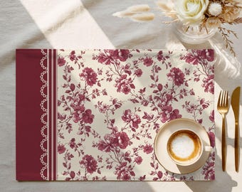 Exclusive Designer Pattern Placemat | 100% Cotton Twill in Cranberry Garden