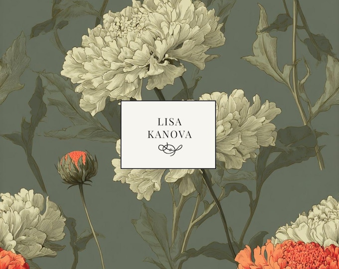 Sunsets on the Terrace | Bold Floral Seamless Repeat Pattern | Lisa Kanova Surface Design in Sage and Coral