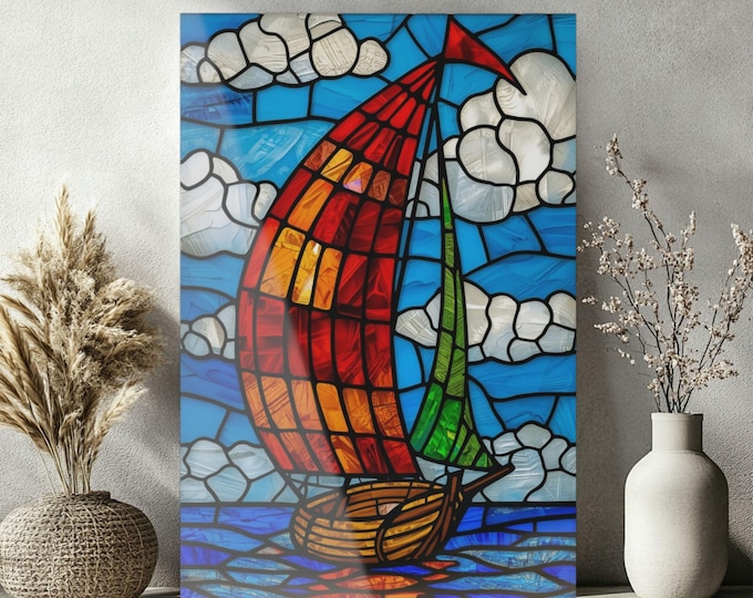 Stained Glass Sailboat Acrylic Print | French Cleat Hanging