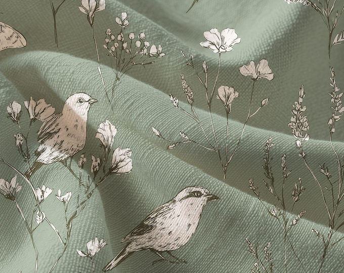Birds and Butterflies Pima Cotton Fabric, Seaside Sage, Apparel & Home Decor
