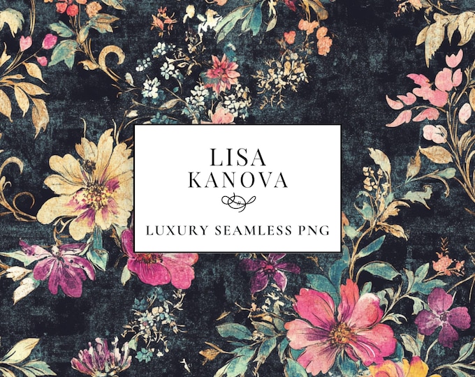 Jewel-Toned Floral Seamless Pattern, Vintage-Style PNG (3600x3600px)