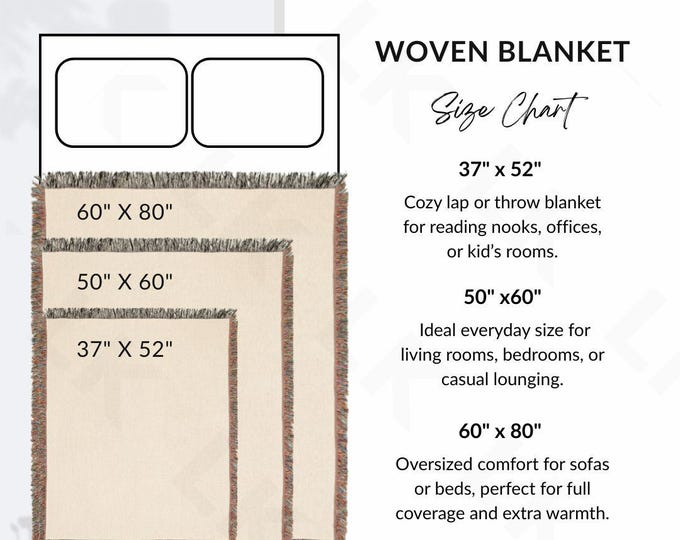 Etsy Listing Photo | Woven Blanket Size Chart Image (JPG Download)
