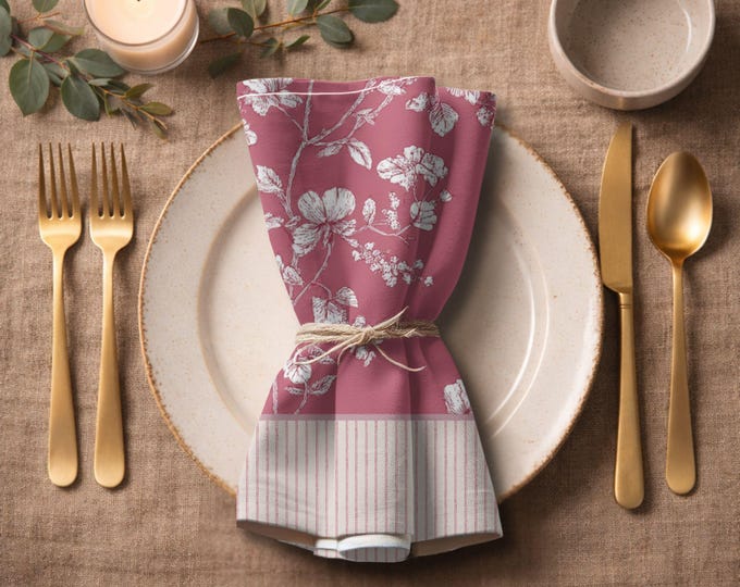 Designer Set of 4 - 100% Cotton Twill 22" x 22" Modern Heirloom Napkins in Romantic Rebellion