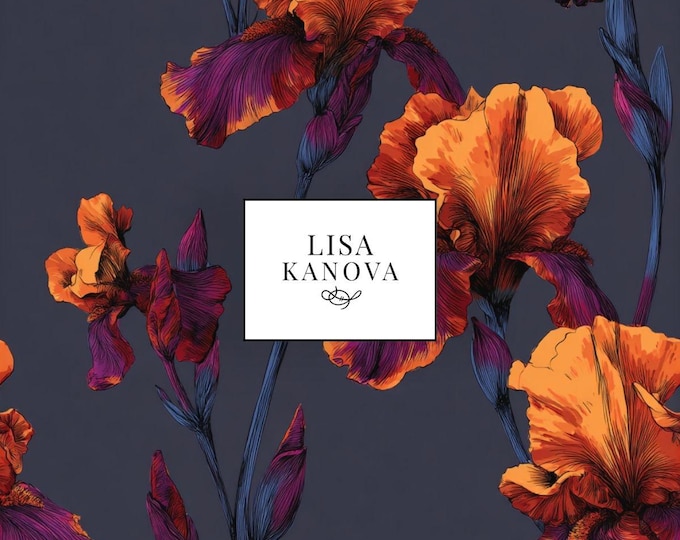 Exclusive License | Navy and Orange Floral Seamless Repeat Pattern | Lisa Kanova Surface Design