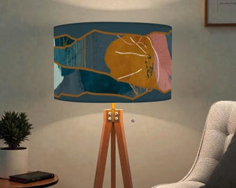 Designer Wood and Linen Tripod Floor Lamp Made in USA by Lisa Kanova