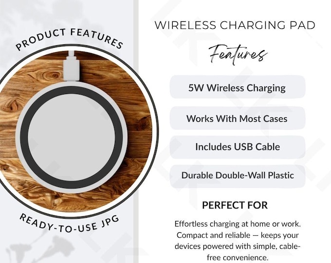 Etsy Listing Photo | Quake Wireless Charging Pad Features Image (JPG Download)