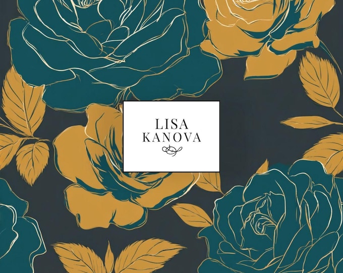 Exclusive License | Teal and Gold Floral Seamless Repeat Pattern | Lisa Kanova Surface Design
