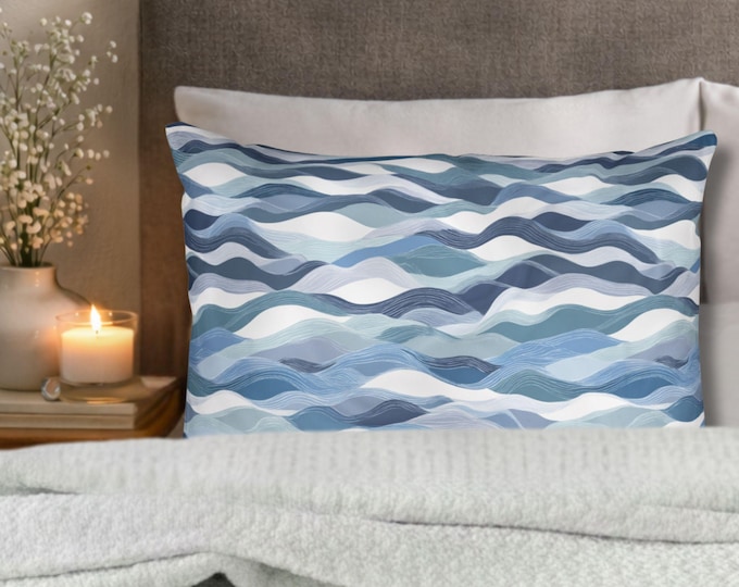Blue Wave Pattern Pillow Sham | Coastal Ocean Abstract Decorative Pillow