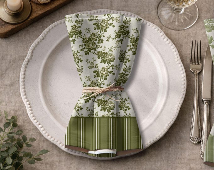 Designer Set of 4 - 100% Cotton Twill 22" x 22" Modern Heirloom Napkins in Society Sage