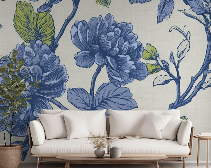 The Beach House Botanical | Wall Mural Digital Download, Large Floral Print File, Bold Home Decor, Interior Design, Maximalist Wall