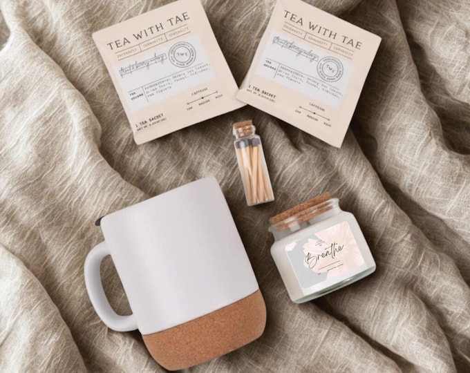 Calming Tea & Soy Candle Gift Set • Relaxation Box for Her