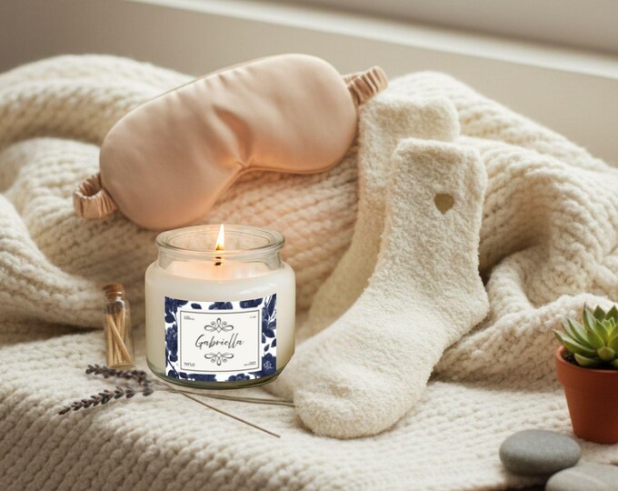 Personalized Luxury 4oz Clear Candle & Champagne Mask Gift Set