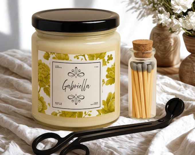 Personalized Soy Candle Gift Set, Wick Trimmer & Matches