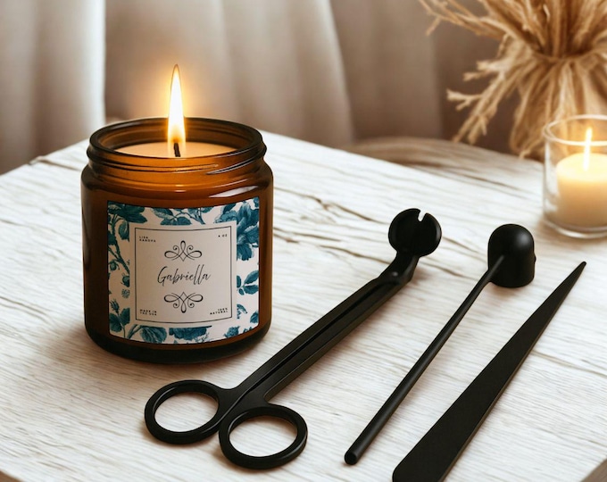 Luxury Personalized Candle Care Set with Black Wick Trimmer, Snuffer, Wick Dipper