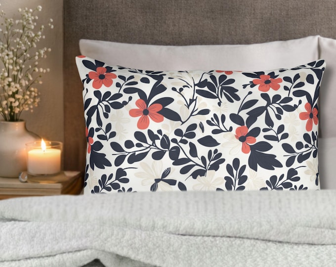 Navy Coral Floral Pattern Pillow Sham | Botanical Pillowcase