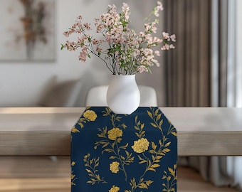 100% Cotton Twill Designer Cotton Table Runner in Gold Settles in the Evening by Lisa Kanova from The Heritage Toile Collection