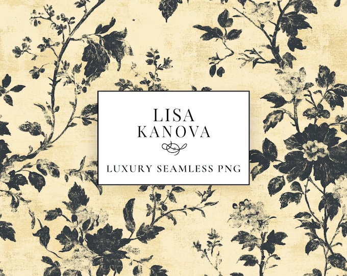 Floral Seamless PNG Pattern, Antique Sketch Style (Digital Download)