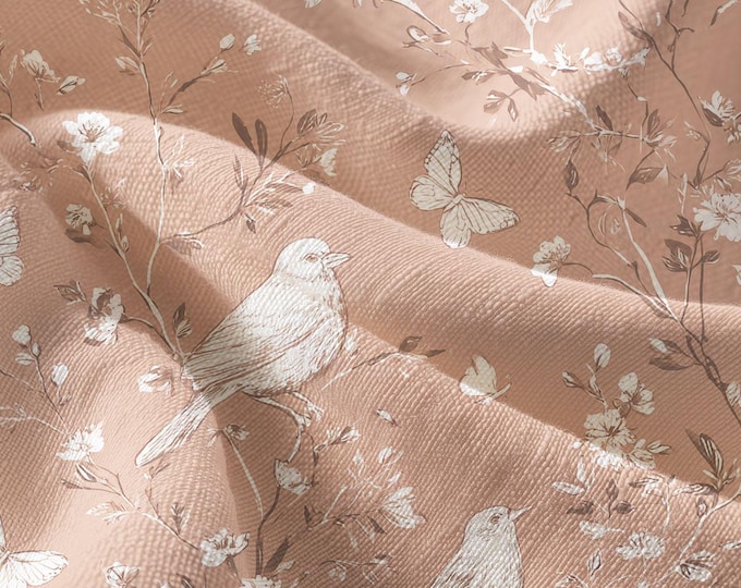 Blush Bloom Pima Cotton Fabric, Birds and Butterflies, Sewing and Home Décor