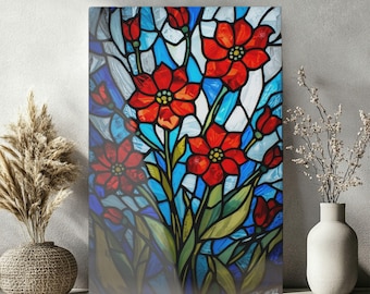 Stained Glass Red Flowers Acrylic Print by Lisa Kanova