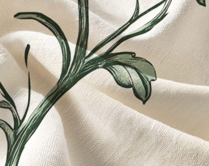 Green Vine Floral Fabric Cotton Yardage | Combed Cotton Pima