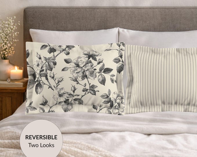 100% Cotton Reversible Pillow Shams – Proper Classic Garden Toile Collection
