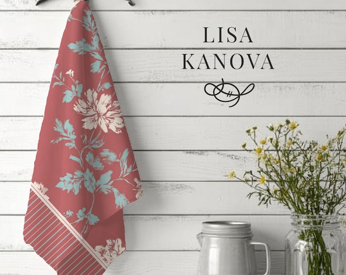 100% Cotton Tea Towel by Lisa Kanova in Blushing Bride from The Heritage Toile Collection