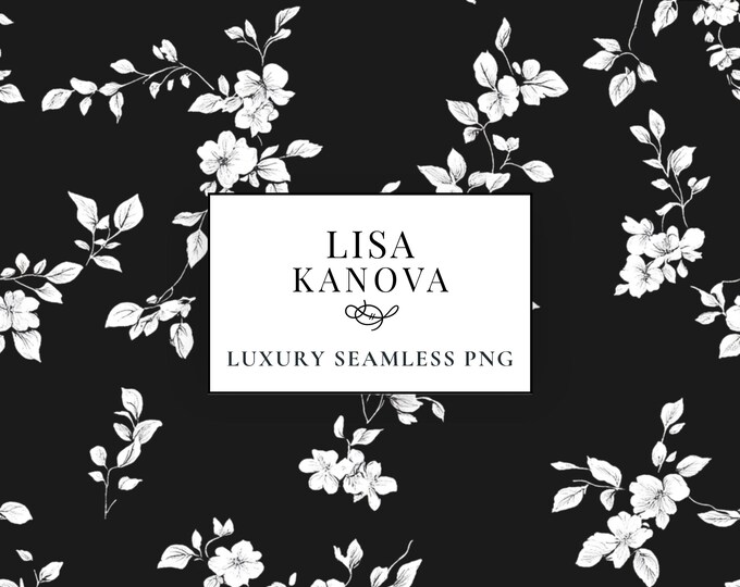 Floral Seamless Pattern, Black & White Luxury Design (PNG Download)