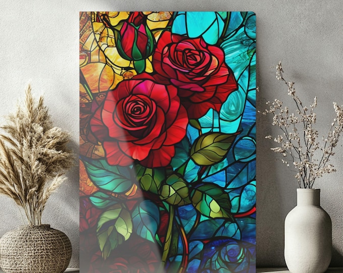 Stained Glass Red Roses Acrylic Print by Lisa Kanova