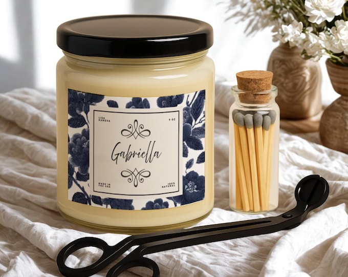 Personalized Soy Candle Gift Set, Wick Trimmer, Matches
