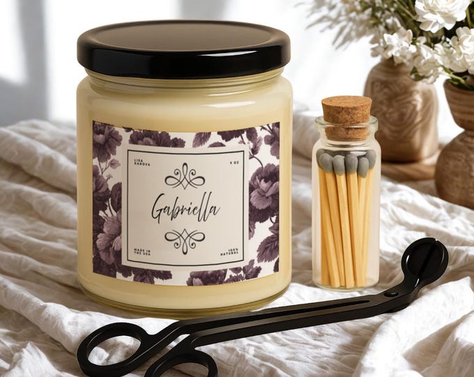 Personalized Soy Candle Gift Set, Wick Trimmer & Matches