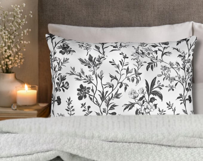 Black Floral Toile Pillow Sham | Botanical Bedroom Sham