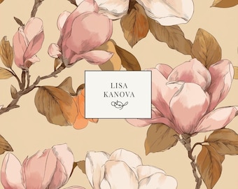 The Magnolia Walk at Golden Hour | Peach and Pink Floral Seamless Repeat Pattern | Lisa Kanova Surface Design