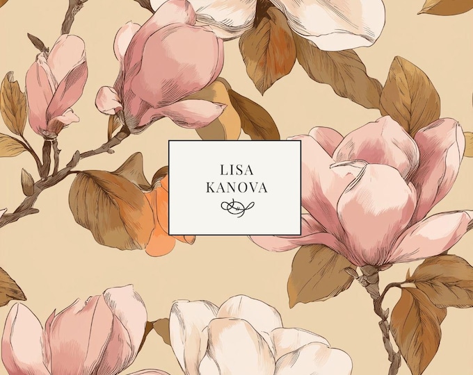 The Magnolia Walk at Golden Hour | Peach and Pink Floral Seamless Repeat Pattern | Lisa Kanova Surface Design