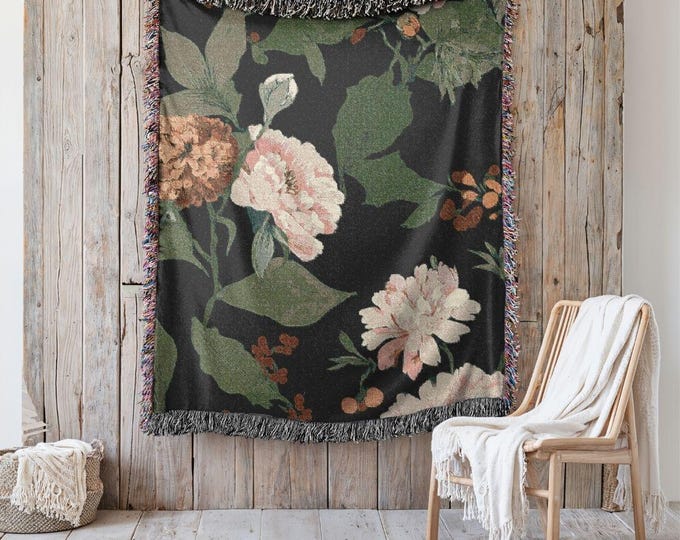 Statement Heirloom Cotton Woven Throw,  A Bold, Curated Textile for Modern Interiors in Evergreen at Dusk