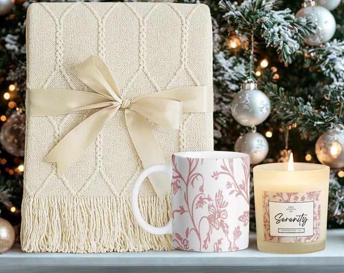 Serenity Candle with Mug & Blanket Spa Gift Set
