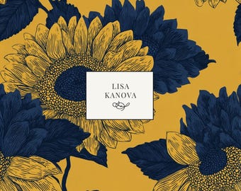 Early Evening in The Sun Room | Gold and Navy Floral Seamless Repeat Pattern | Lisa Kanova Surface Design