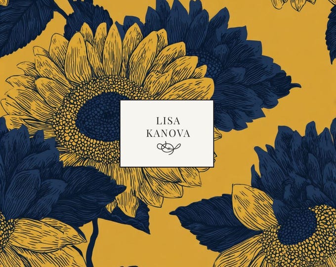 Early Evening in The Sun Room | Gold and Navy Floral Seamless Repeat Pattern | Lisa Kanova Surface Design